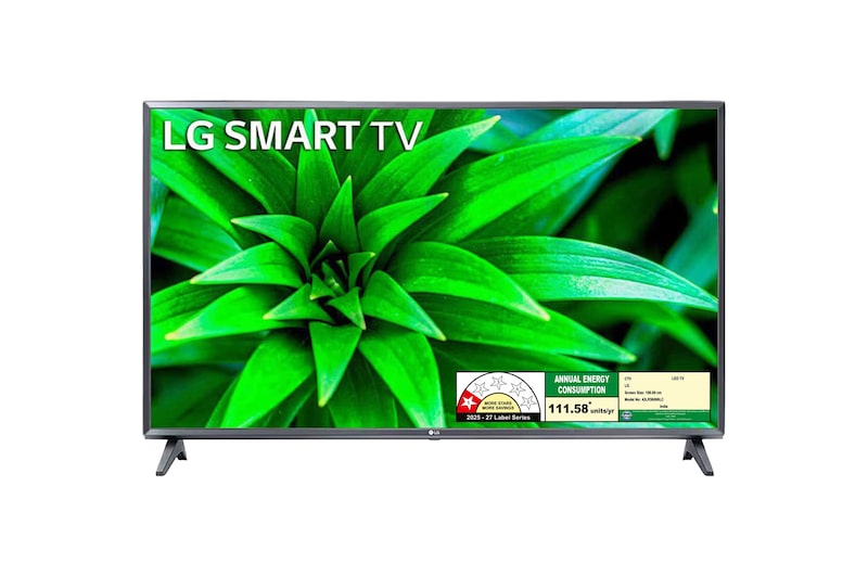 Front view of LG 108cm (43) Smart FHD TV (LR5600), α5 AI Processor Gen6, Active HDR, Dolby Audio™ 43LR56006LC