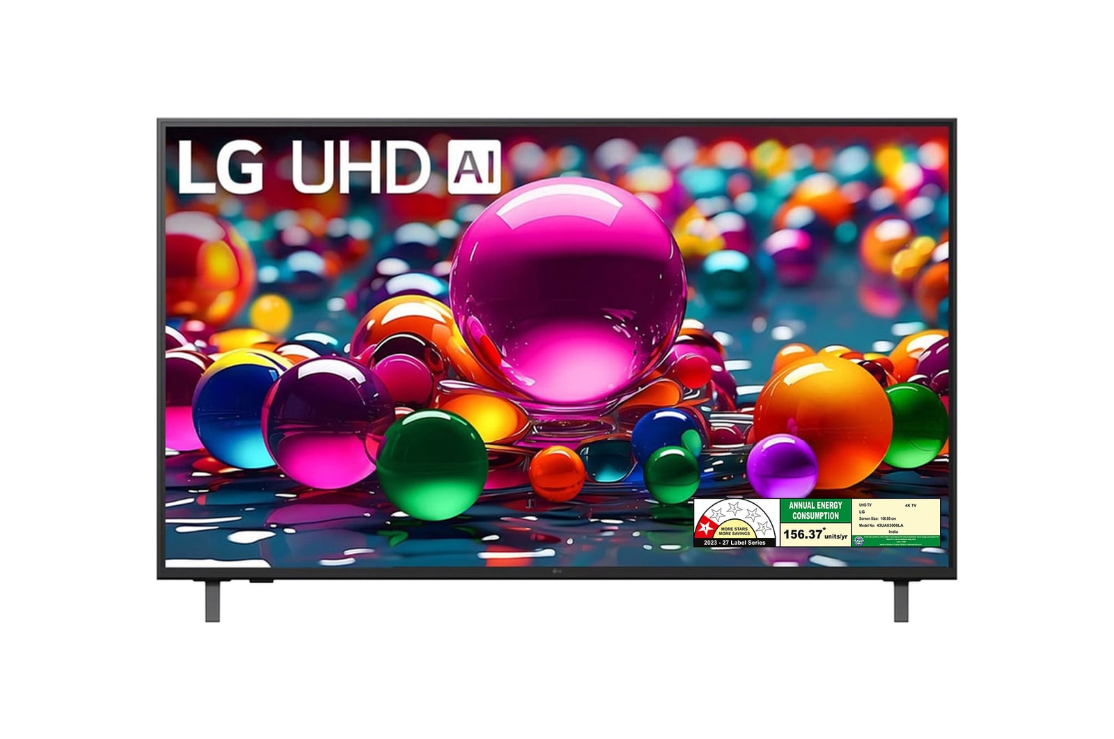 Front view of LG 108cm (43) 4K UHD AI TV (UA8300), α7 AI Processor Gen8, FILMMAKER MODE™, with Dolby Atmos 43UA83006LA