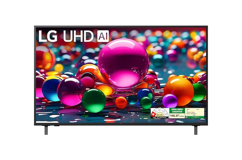 Front view of LG 108cm (43) 4K UHD AI TV (UA8300), α7 AI Processor Gen8, FILMMAKER MODE™, with Dolby Atmos 43UA83006LA