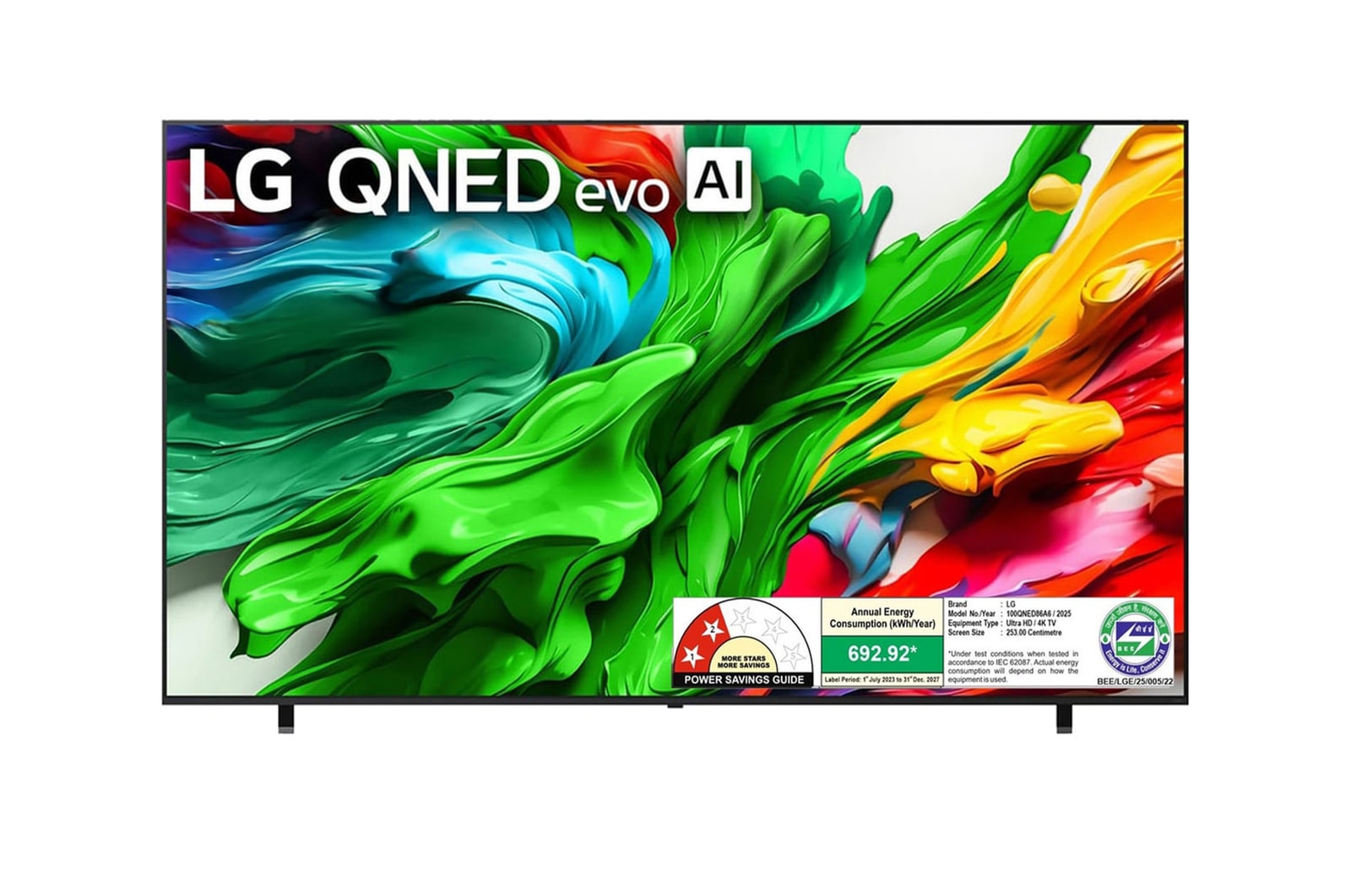 Front view of LG 100 (254cm) LG QNED evo AI QNED86 MiniLED TV 100QNED86A6