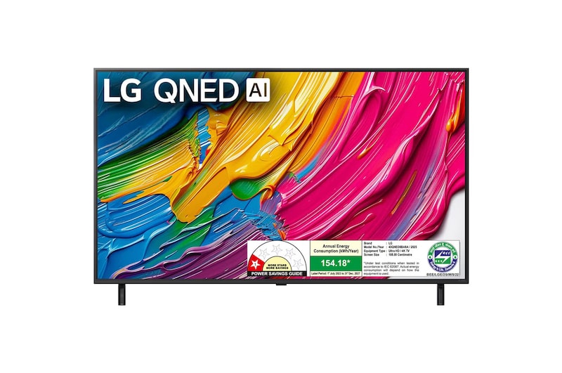 Front view of LG 108cm (43) QNED 8BA Smart TV with α7 AI Processor 4K Gen8, Filmmaker Mode with Dolby Atmos 43QNED8BA6A