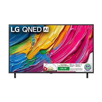 Front view of LG 108cm (43) QNED 8BA Smart TV with α7 AI Processor 4K Gen8, Filmmaker Mode with Dolby Atmos 43QNED8BA6A