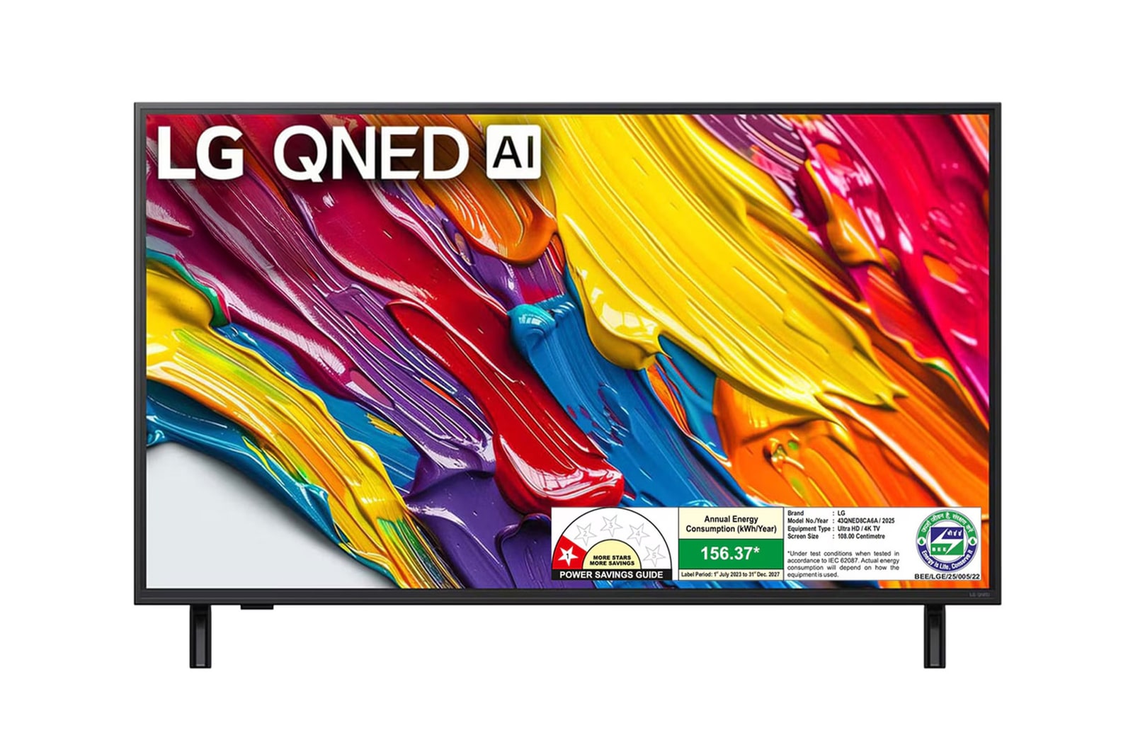 Front view of LG 108cm (43) QNED 8CA Smart TV with α7 AI Processor 4K Gen8, Filmmaker Mode with Dolby Atmos 43QNED8CA6A