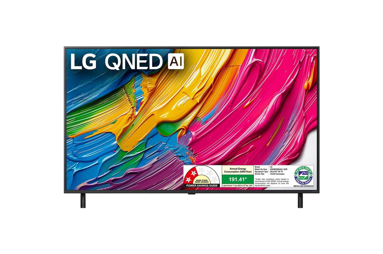 Front view of LG 139cm (55) QNED 8BA Smart TV with α7 AI Processor 4K Gen8, Filmmaker Mode with Dolby Atmos 55QNED8BA6A