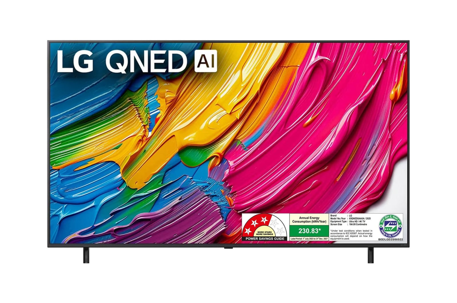 Front view of LG 164cm (65) QNED 8AA Smart TV with α7 AI Processor 4K Gen8, Filmmaker Mode with Dolby Atmos 65QNED8AA6A