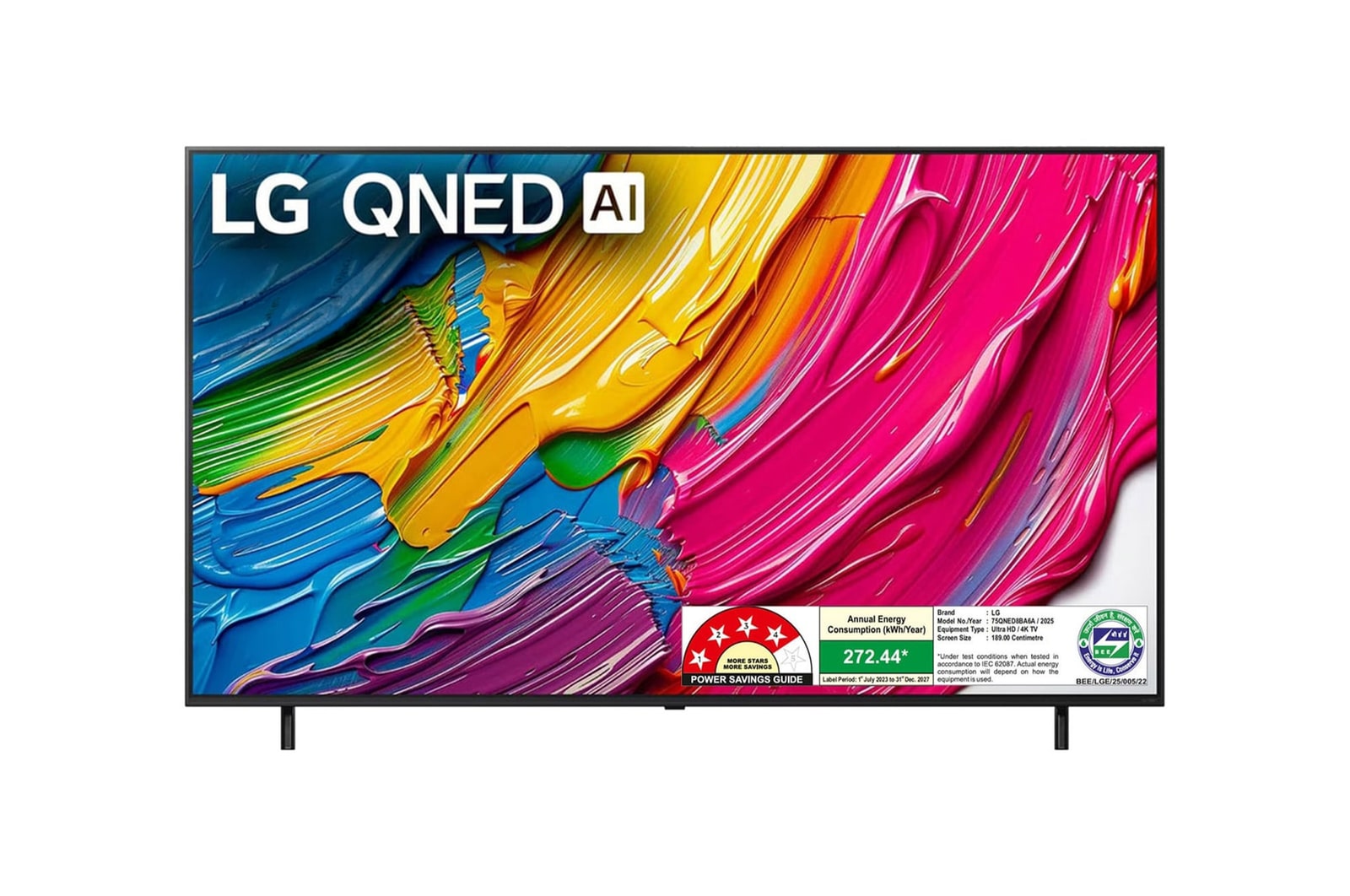 Front view of LG 189cm (75) QNED 8BA Smart TV with α7 AI Processor 4K Gen8, Filmmaker Mode with Dolby Atmos 75QNED8BA6A
