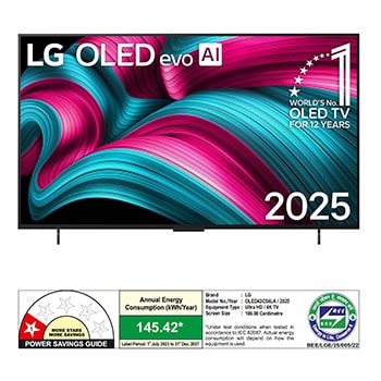 Slightly angled view of LG OLED evo AI C5 4K Smart TV.