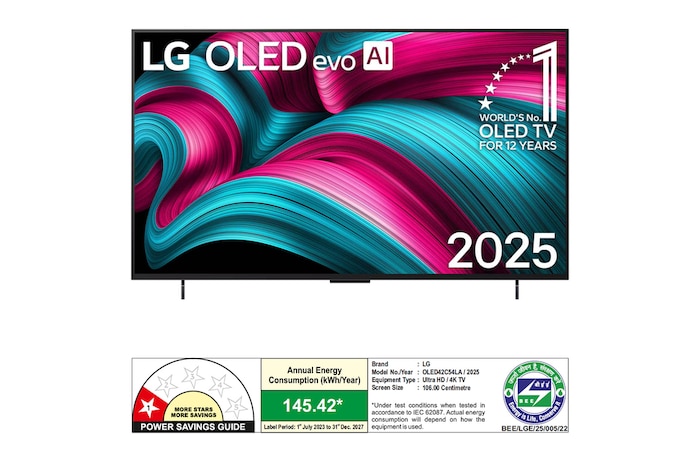 Slightly angled view of LG OLED evo AI C5 4K Smart TV.