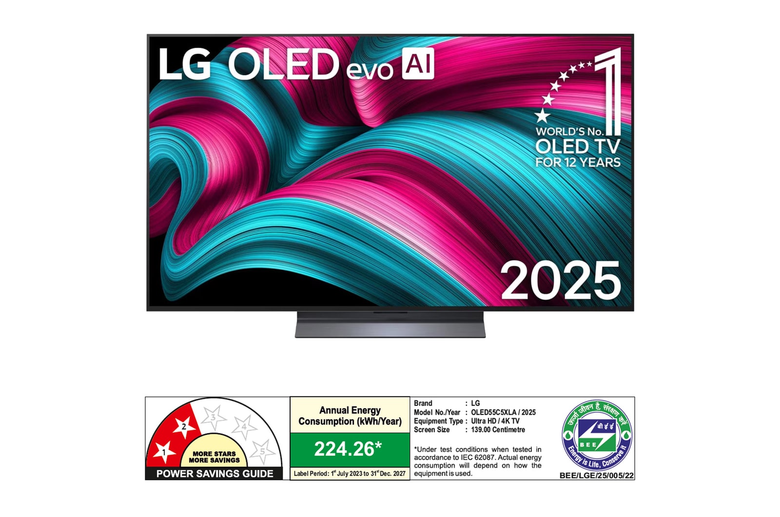 Slightly angled view of LG OLED evo AI C5 4K Smart TV.