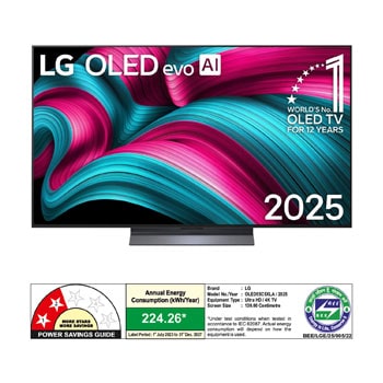 Slightly angled view of LG OLED evo AI C5 4K Smart TV.