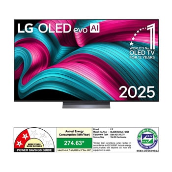 Slightly angled view of LG OLED evo AI C5 4K Smart TV.