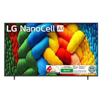 Front view of LG 189cm (75) NANO 85A Smart TV with α7 AI Processor 4K Gen8, Filmmaker Mode with Dolby Atmos 75NANO85A6A