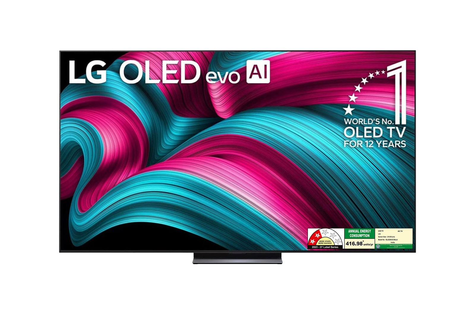 Front view of LG OLED evo 210cm (83) TV (C5), α9 AI Processor 4K Gen8, VRR 144Hz Refresh Rate, Dolby Vision & Atmos OLED83C56LA