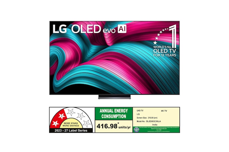 Slightly angled view of LG OLED evo AI C5 4K Smart TV.