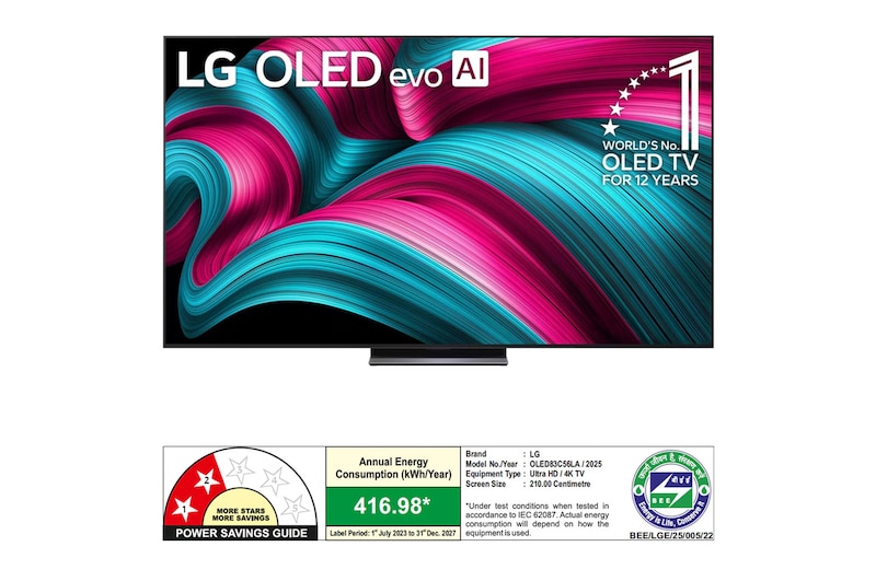 Slightly angled view of LG OLED evo AI C5 4K Smart TV.