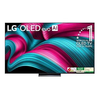 Front view of LG OLED evo 210cm (83) TV (C5), α9 AI Processor 4K Gen8, VRR 144Hz Refresh Rate, Dolby Vision & Atmos OLED83C56LA