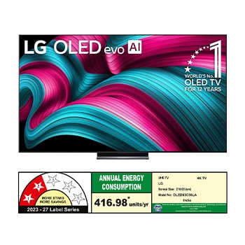 Slightly angled view of LG OLED evo AI C5 4K Smart TV.