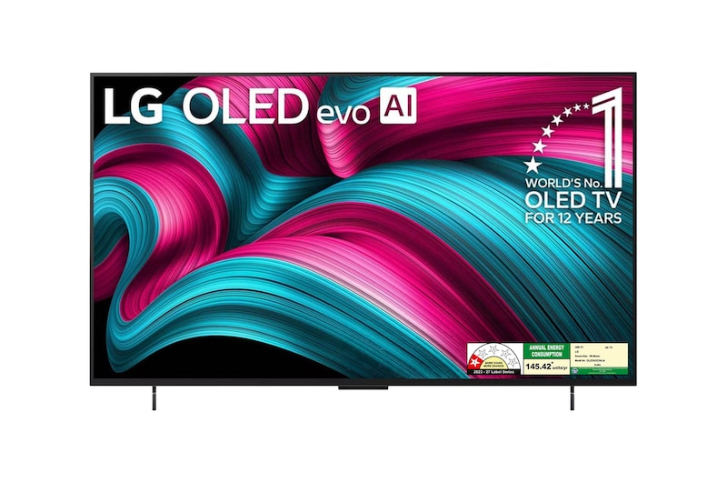 Front view of LG OLED evo AI 106cm (42) TV (C5), a9 Gen8 AI Processor 4K, VRR 144Hz Refresh Rate, Dolby Vision & Atmos OLED42C54LA