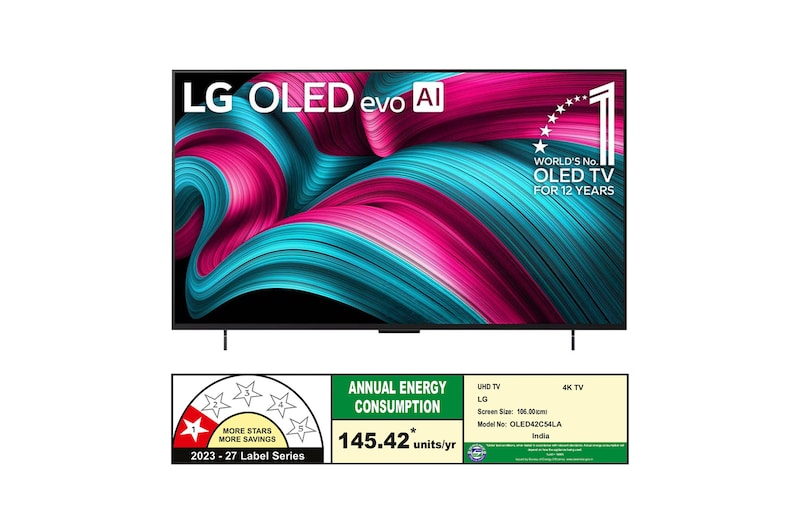 Slightly angled view of LG OLED evo AI C5 4K Smart TV.