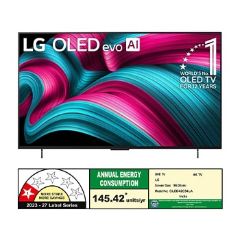 Slightly angled view of LG OLED evo AI C5 4K Smart TV.