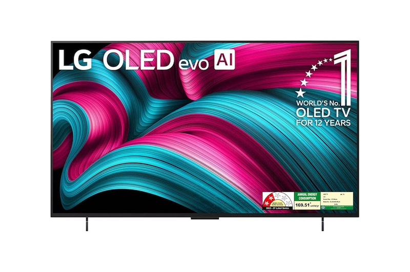 Front view of LG OLED evo AI 121cm (48) TV (C5), a9 Gen8 AI Processor 4K, VRR 144Hz Refresh Rate, Dolby Vision & Atmos OLED48C56LA