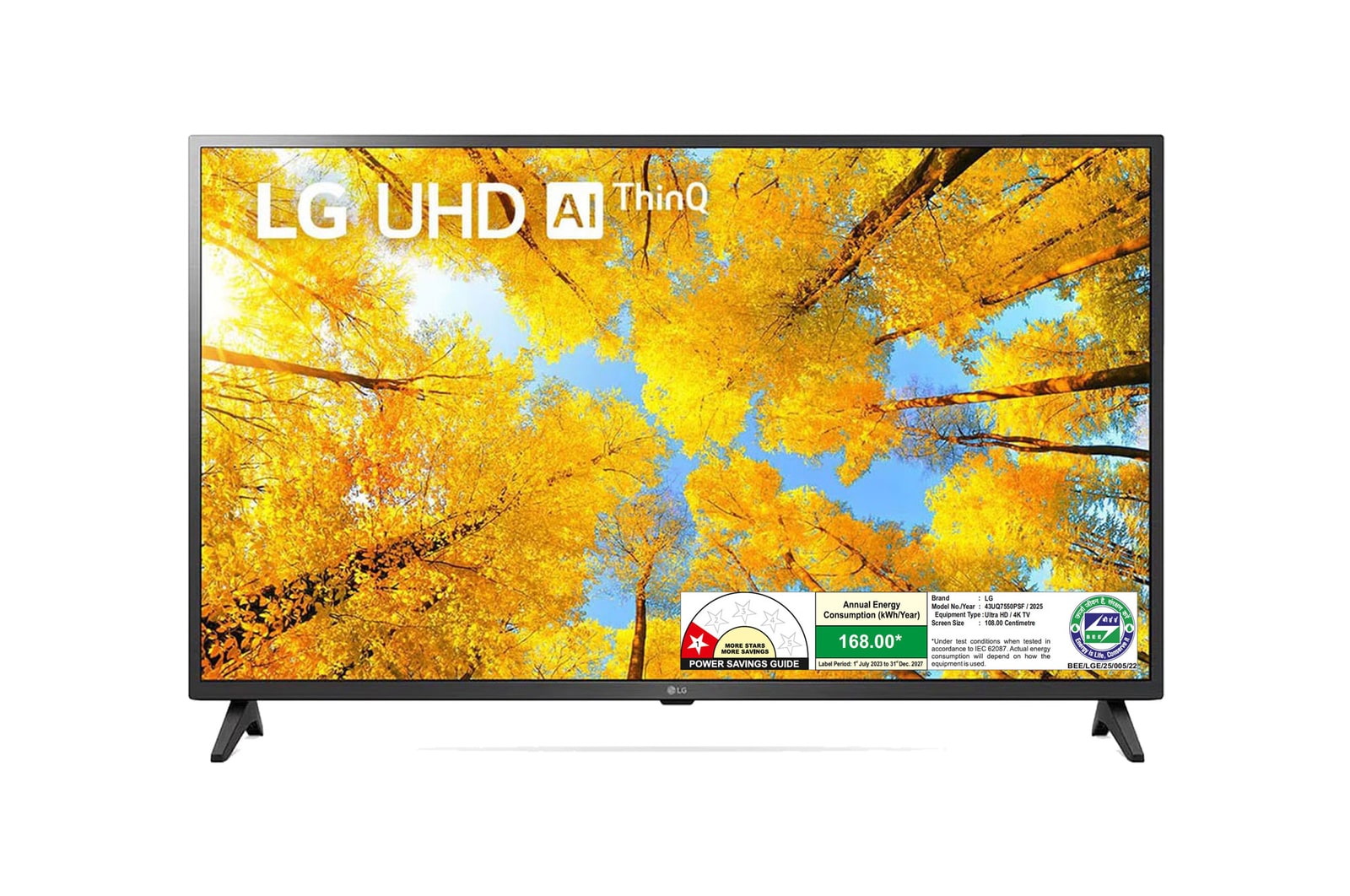 LG 43UQ7550PSF 4K UHD TVs front view