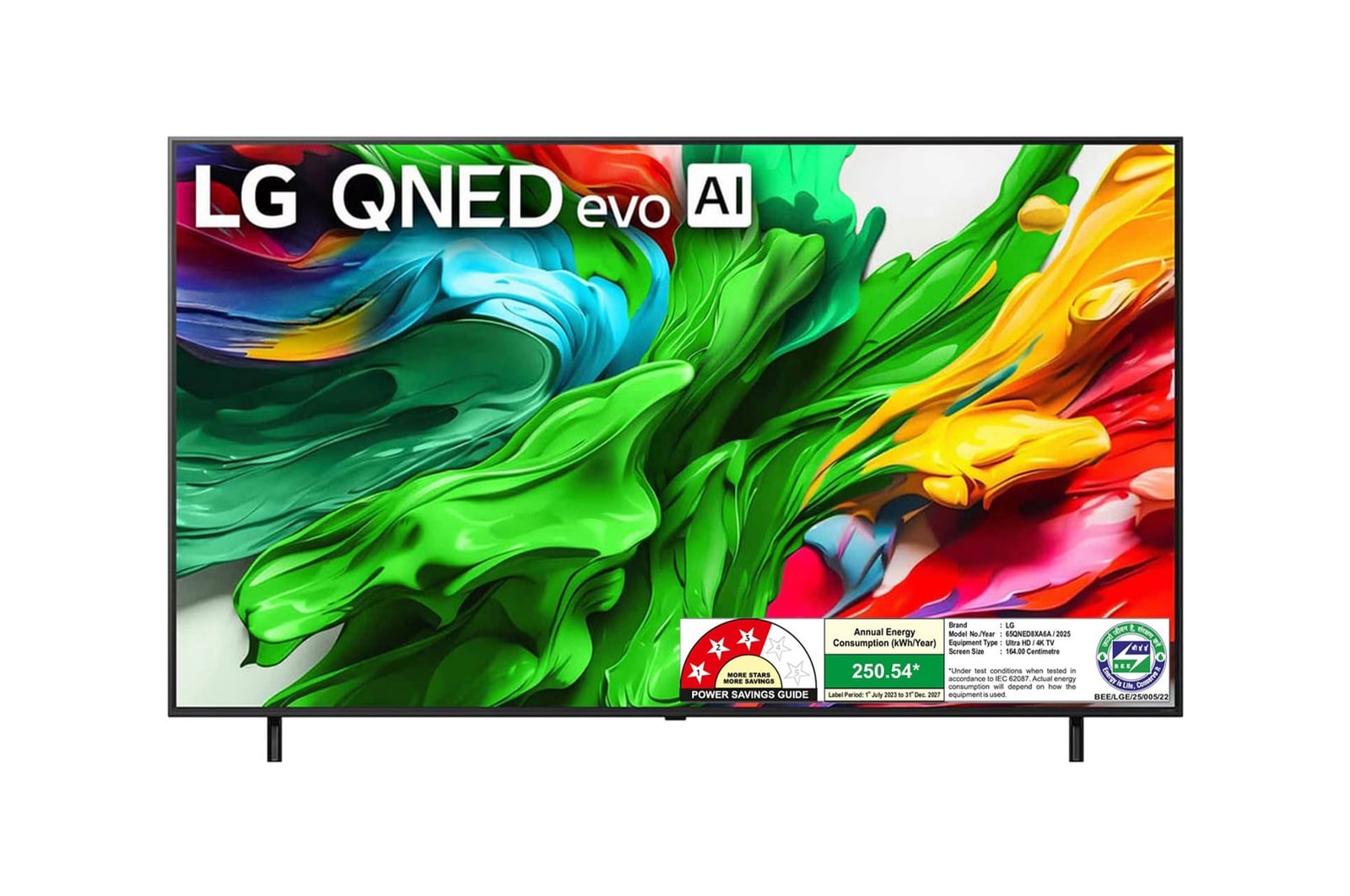 Front view of LG 164cm (65) 4K QNED 8XA MiniLED Smart TV with α8 AI Processor 4K Gen2, FILMMAKER MODE ™, AI Picture Pro with Dolby Vision & Atmos 65QNED8XA6A