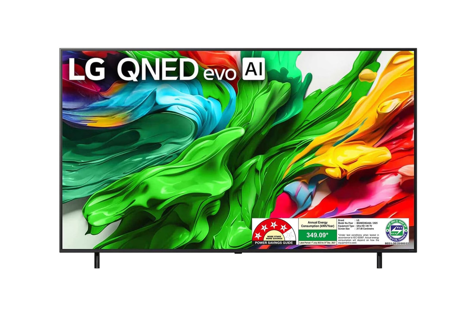 Front view of LG 217cm (86) 4K QNED 8GA MiniLED Smart TV with α8 AI Processor 4K Gen2, FILMMAKER MODE ™, AI Picture Pro with Dolby Vision & Atmos 86QNED8GA6A