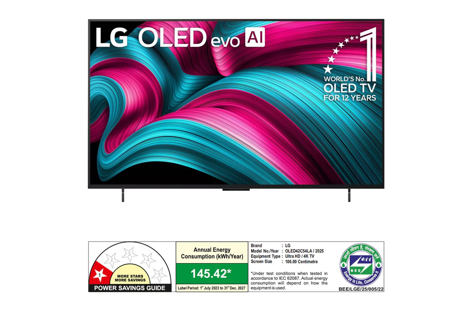 Slightly angled view of LG OLED evo AI C5 4K Smart TV.