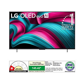 Slightly angled view of LG OLED evo AI C5 4K Smart TV.