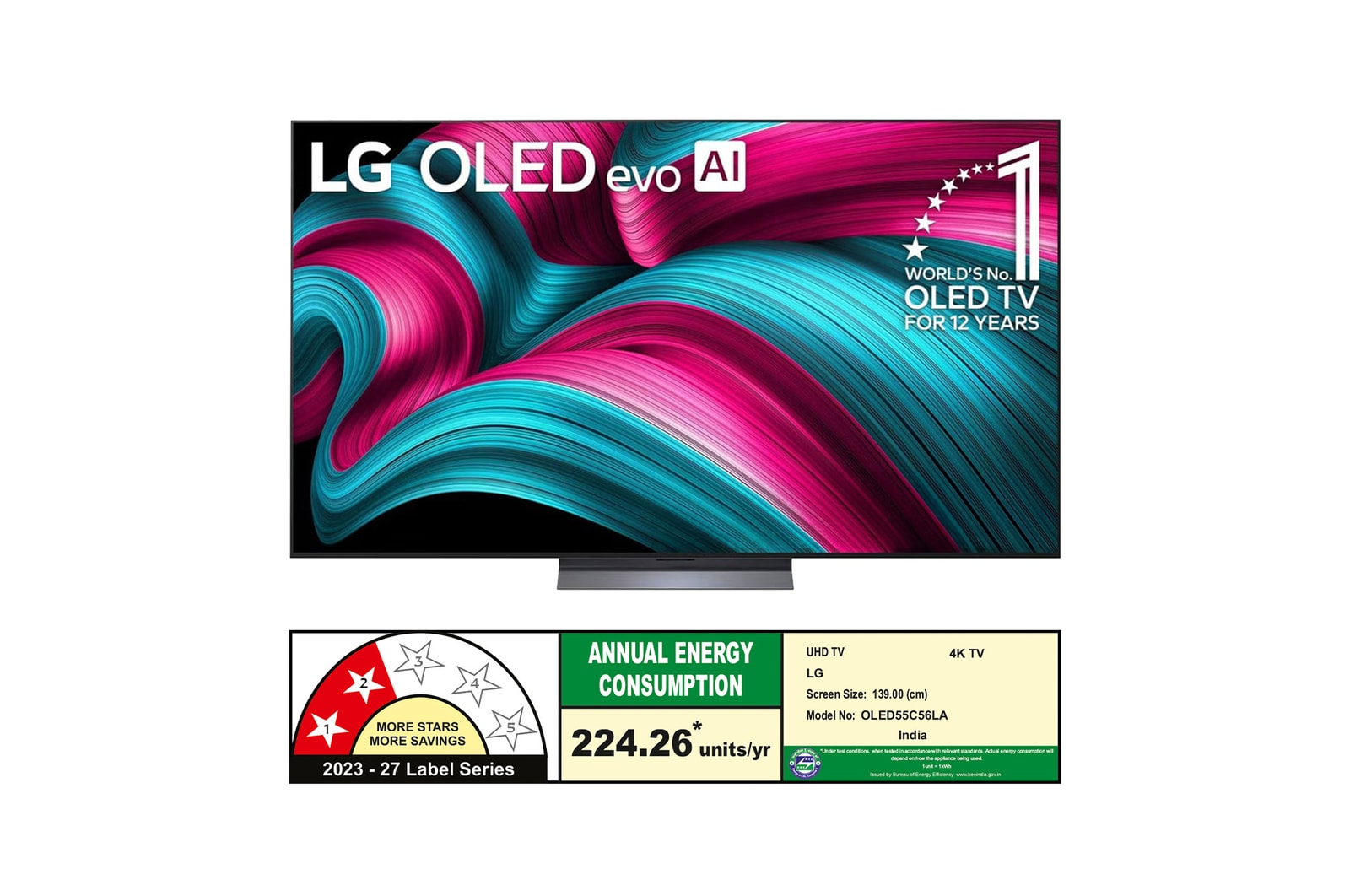 Slightly angled view of LG OLED evo AI C5 4K Smart TV.