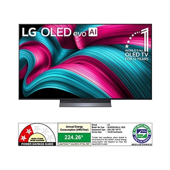 Slightly angled view of LG OLED evo AI C5 4K Smart TV.