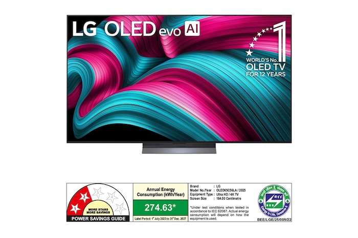 Slightly angled view of LG OLED evo AI C5 4K Smart TV.