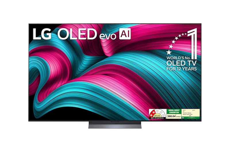 Front view of LG OLED evo 195cm (77) TV (C5), α9 AI Processor 4K Gen8, VRR 144Hz Refresh Rate, Dolby Vision & Atmos OLED77C56LA