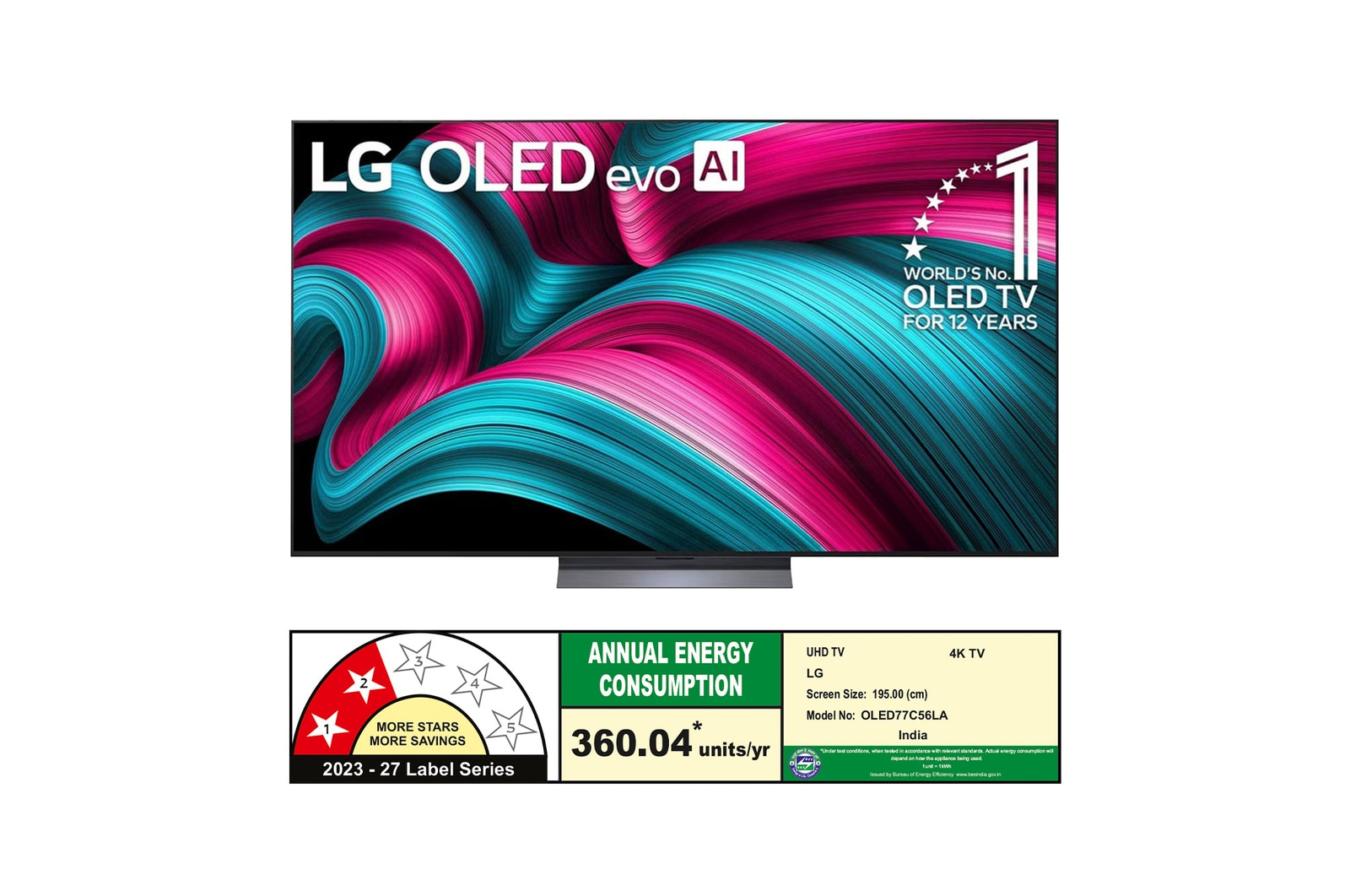Slightly angled view of LG OLED evo AI C5 4K Smart TV.