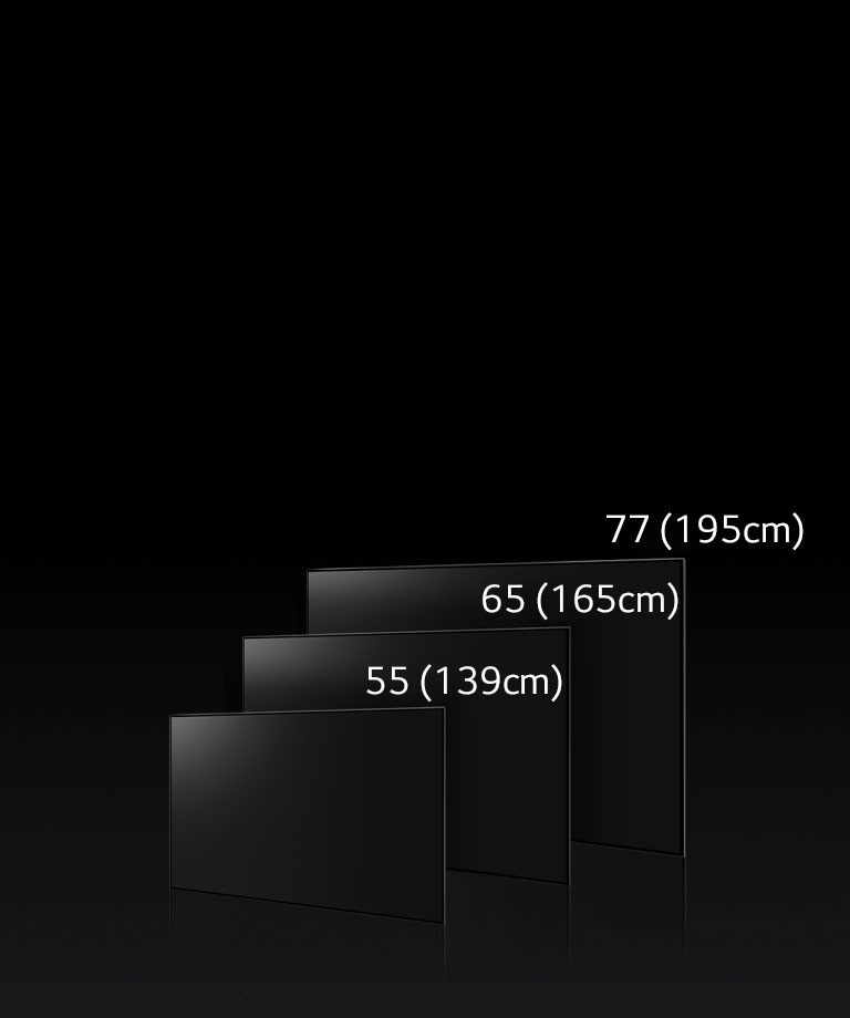 An image comparing LG OLED G3's varying sizes, showing 55", 65", 77", and 83".