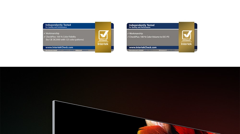 A comparison between LCD and OLED's layers of display. LCD's many layers are shown, featuring a polarizer and glass, colour filter, cell, TFT glass, polarizer, combined optical sheet, and backlight/edge-lit LEDs. OLED's few layers are presented, showing just a polarizer and glass, colour refiner, and TFT/OLED.