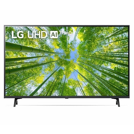 A front view of the LG UHD TV with infill image and product logo on