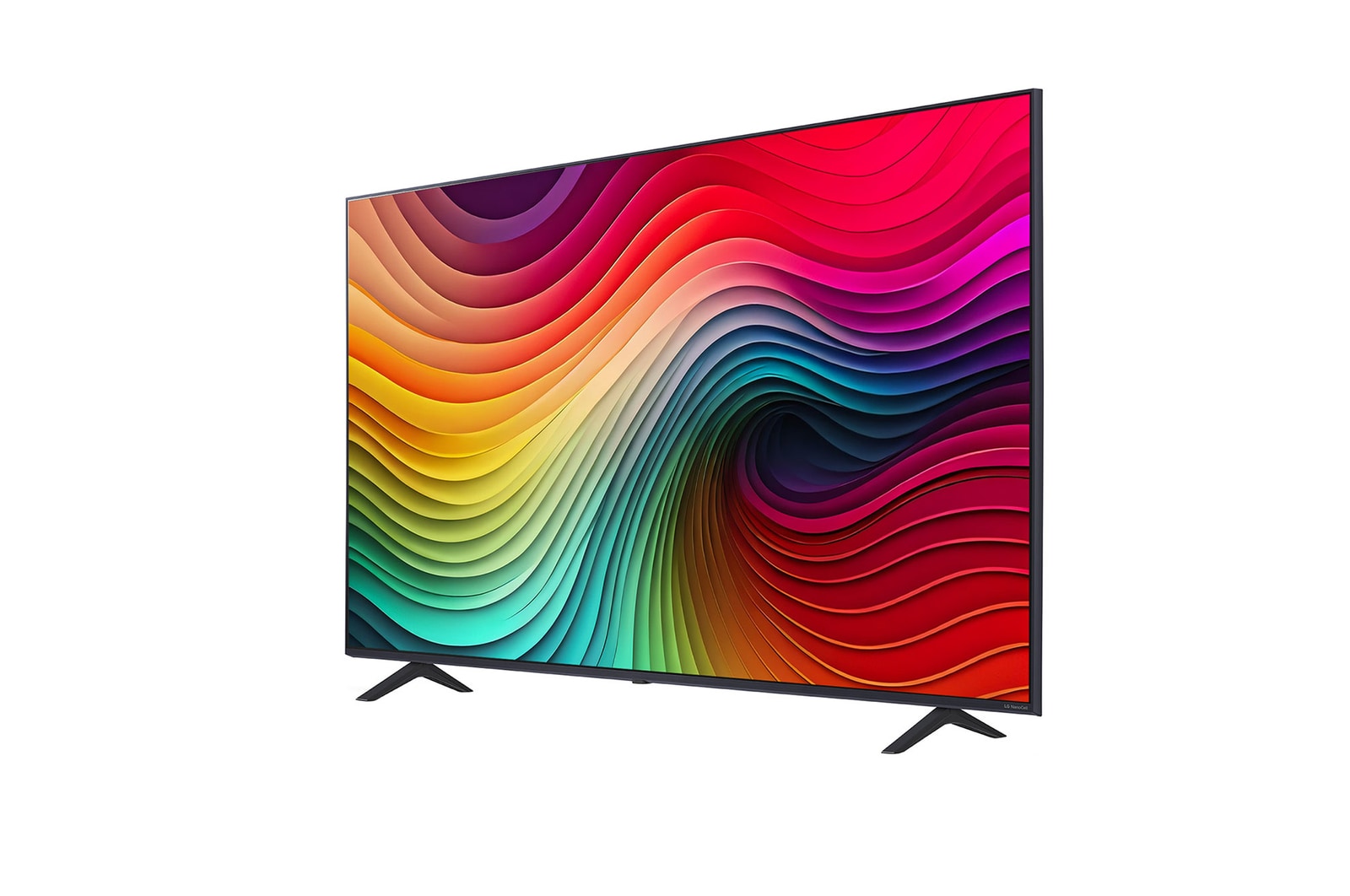 Slightly-angled left-facing side view of LG NanoCell TV, NANO80