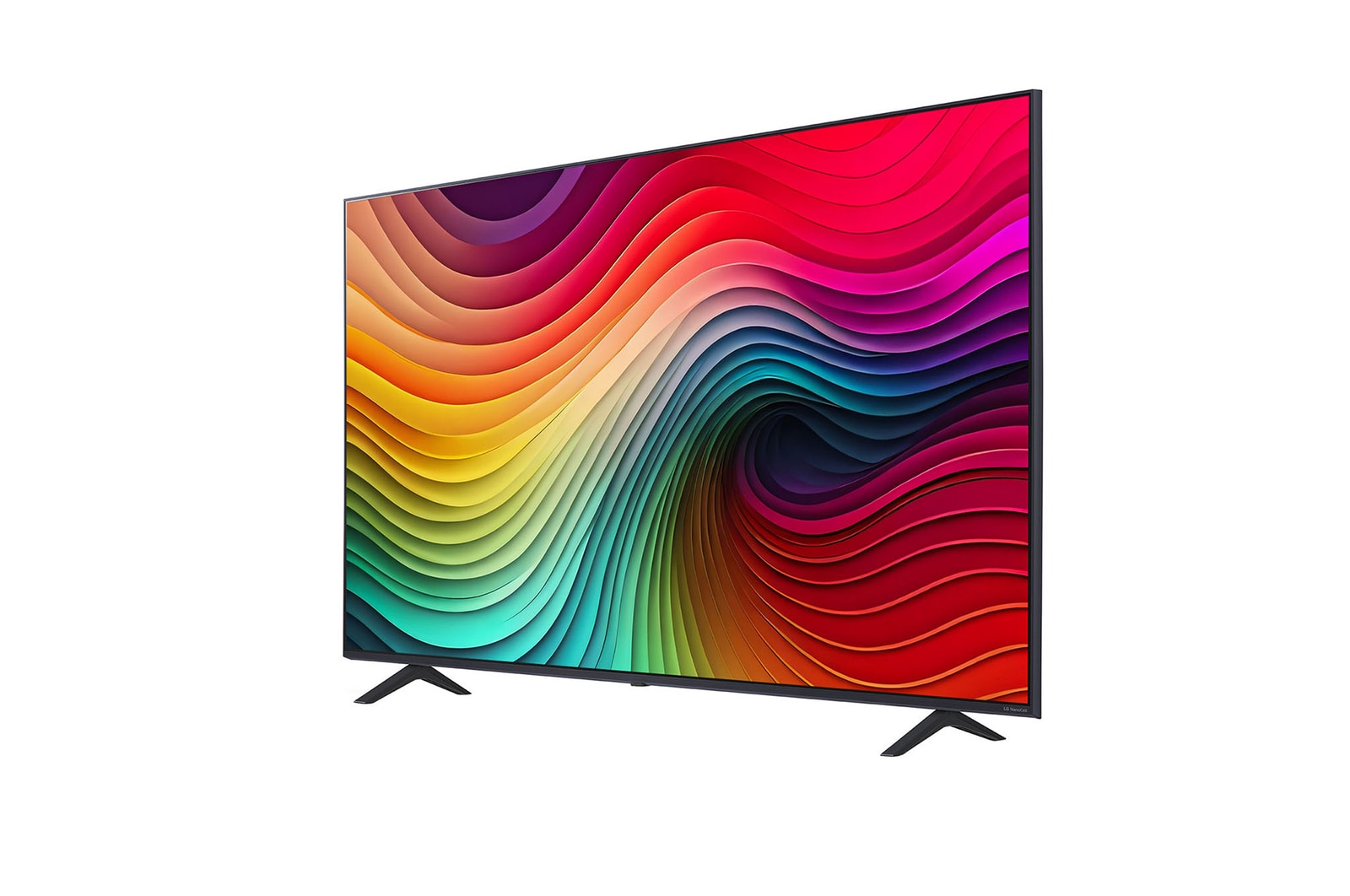 Slightly-angled left-facing side view of LG NanoCell TV, NANO80