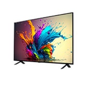 Slightly-angled left-facing side view of LG QNED TV, QNED90