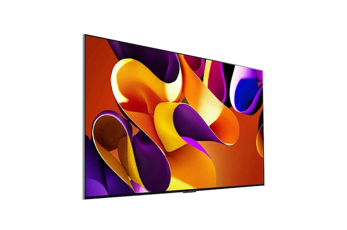 Slightly-angled left-facing side view of LG OLED evo TV, OLED G4 on the wall