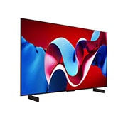 Slightly-angled right-facing side view of LG OLED evo TV, OLED C4