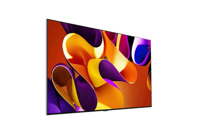 Slightly-angled right-facing side view of LG OLED evo TV, OLED G4 on the wall