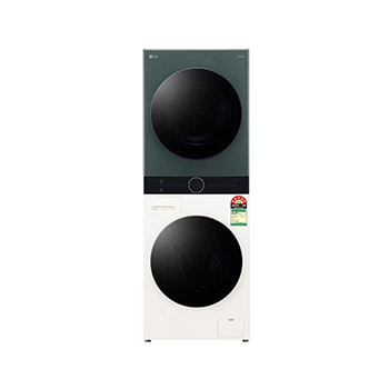 Front view of LG 13 kg (Wash) / 10 kg (Dry) WashTower™ with AI Direct Drive™, Dual Inverter Heat Pump™, Natural Beige & Green, 5 Star FWT1310BG