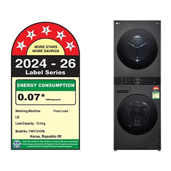 LG FWT1310PB Wash Tower Washer and Dryer Front View with Open Door