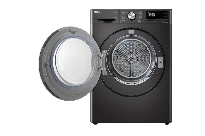 LG DHV09SAB dryer with the door opened to the Right