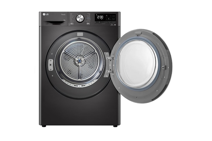 LG DHV09SAB dryer with the door opened to the Left