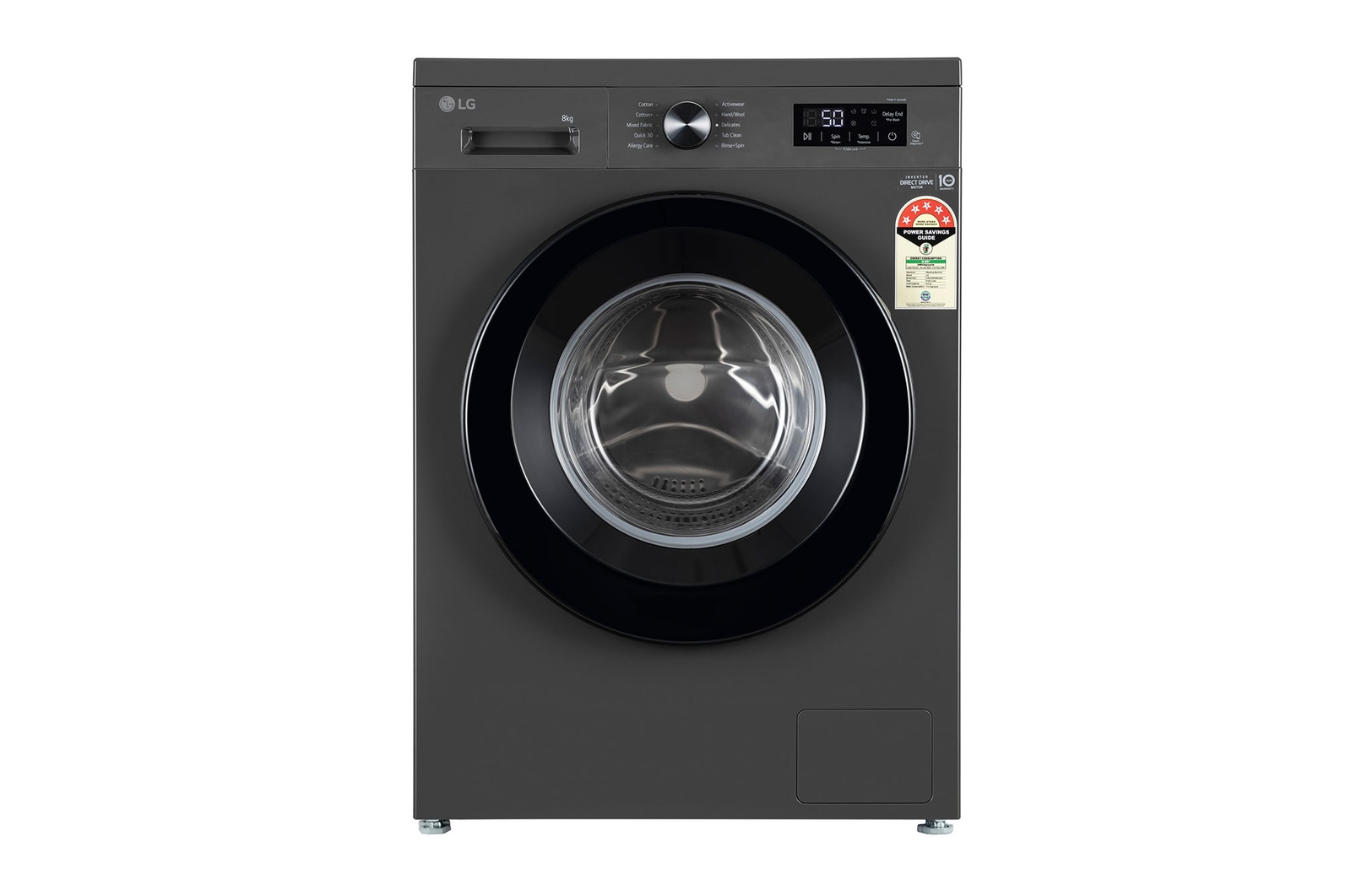 Front view of LG 8KG Front Load Washing Machine, Inverter Direct Drive, Middle Black FHB1208Z2M