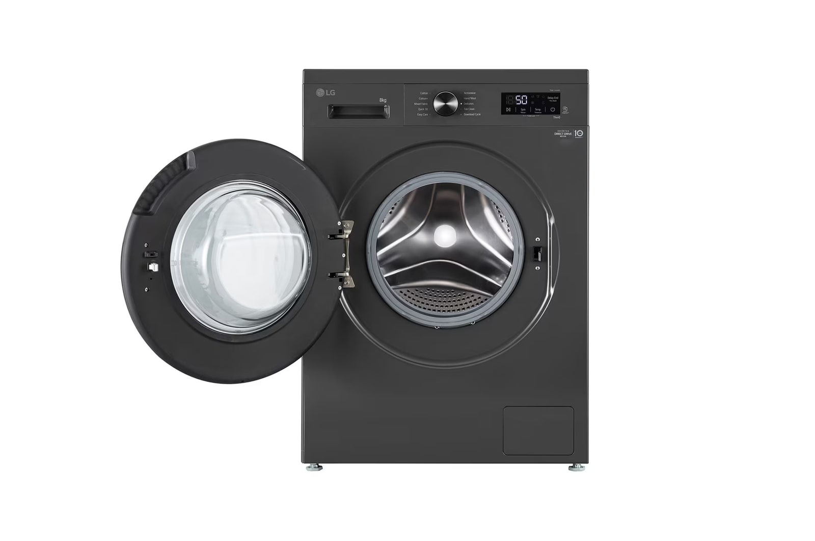 LG 8Kg Front Load Washing Machine, Inverter Direct Drive™, Middle Black, 5 Star, FHB1208Z4M, Door Open
